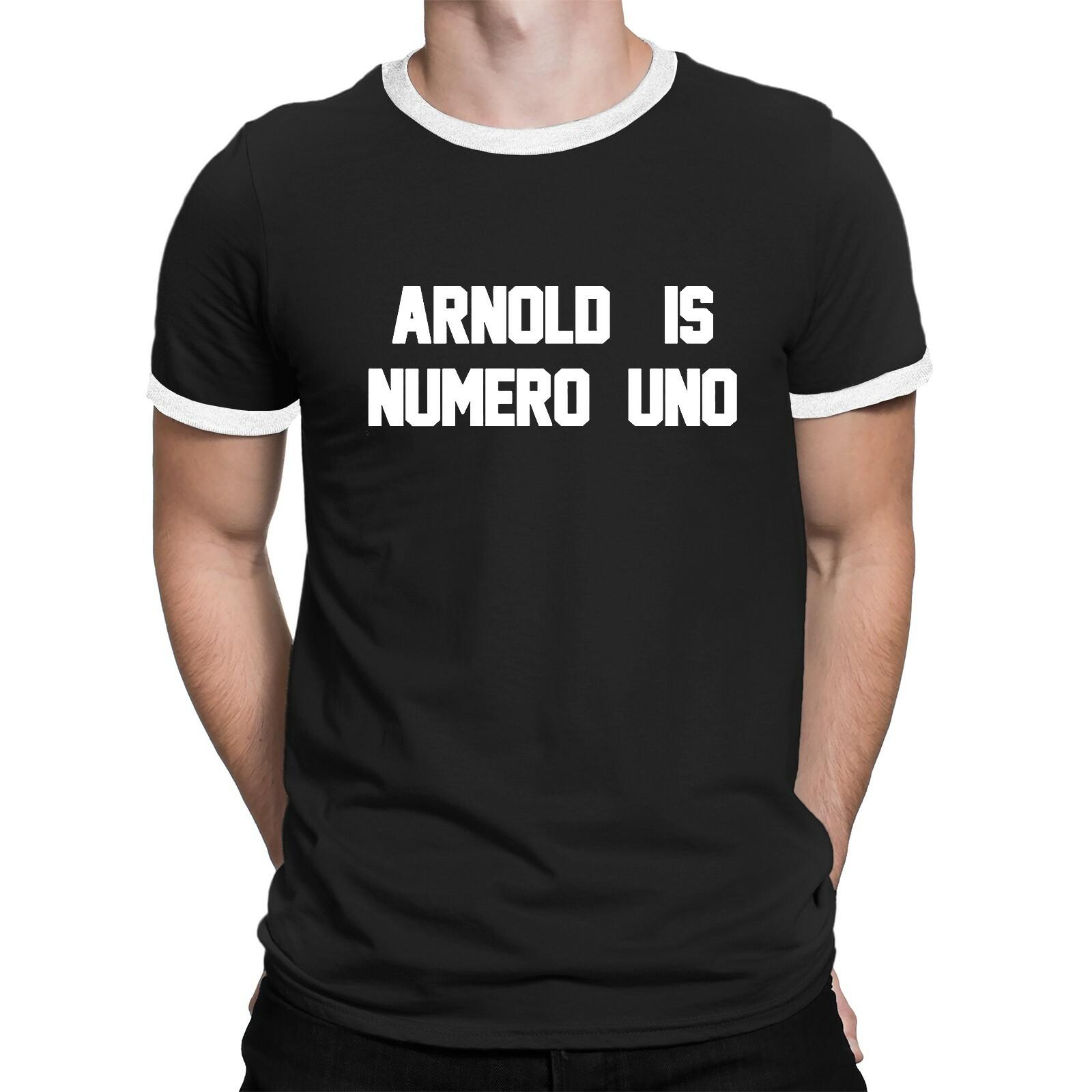 Arnold Is Numero Uno Mens Cotton Ringer T-Shirt Mens Womens Tees Top Retro Gym Arnie Fitness M