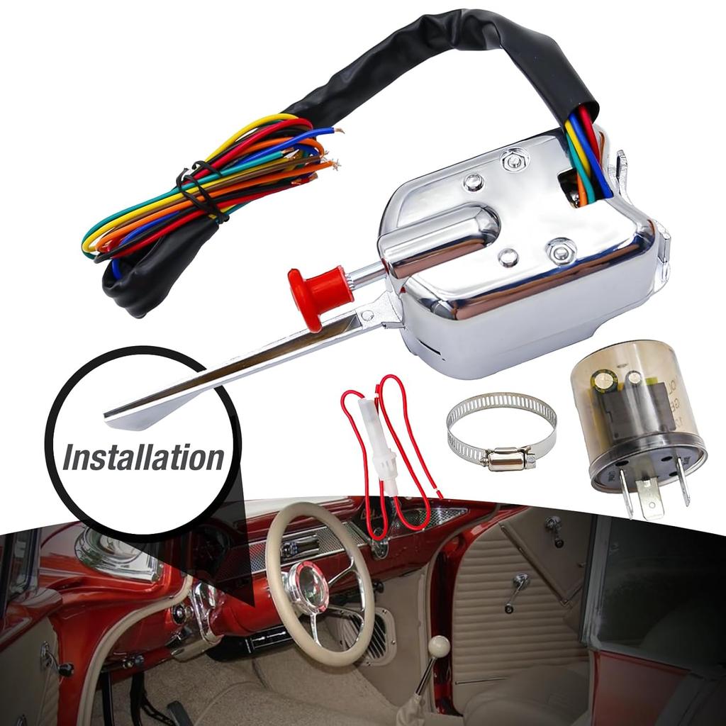 Universal Turn Signal Switch With Flasher, 12V Chrome Street Hot Rod Turn Signal Switch With 3 Pin LED Turn Blinker Replacement For Ford Buick GM