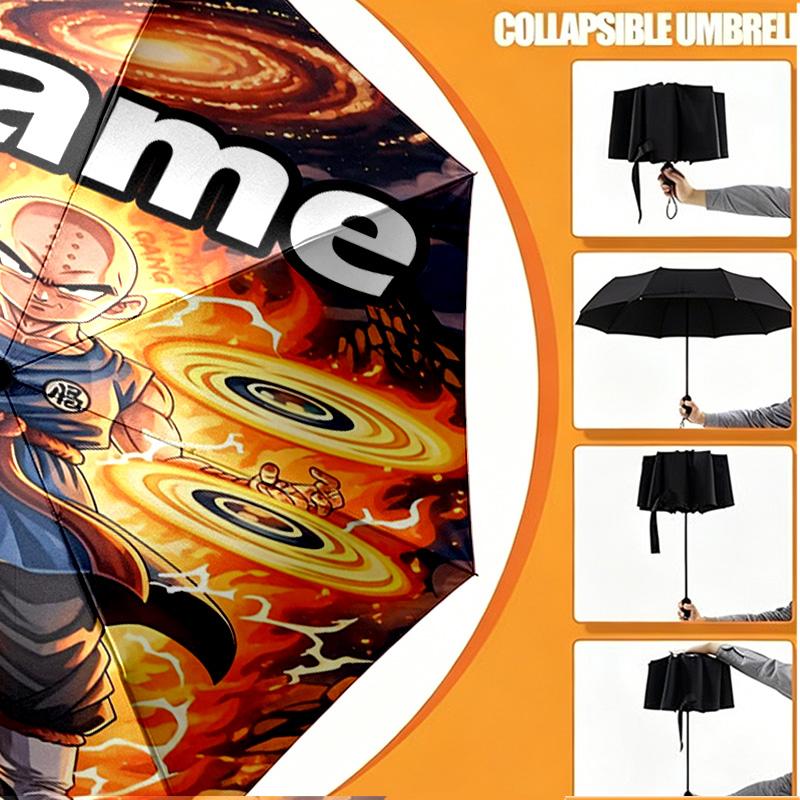 Custom Name Personalized DRAGON BALL Print Umbrella, Auto Open Close, 8‑Rib Sturdy Frame, Commute Camping Hiking Use, Birthday Gift