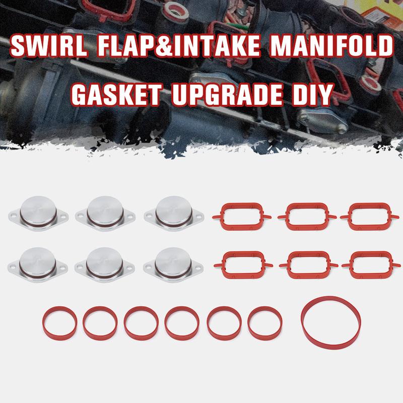 6 PCS 33mm OEM design by aluminum For BMW Swirl Flap Blanking Plates seal with intake manifold gasket 6 cylinder HT-IMK02