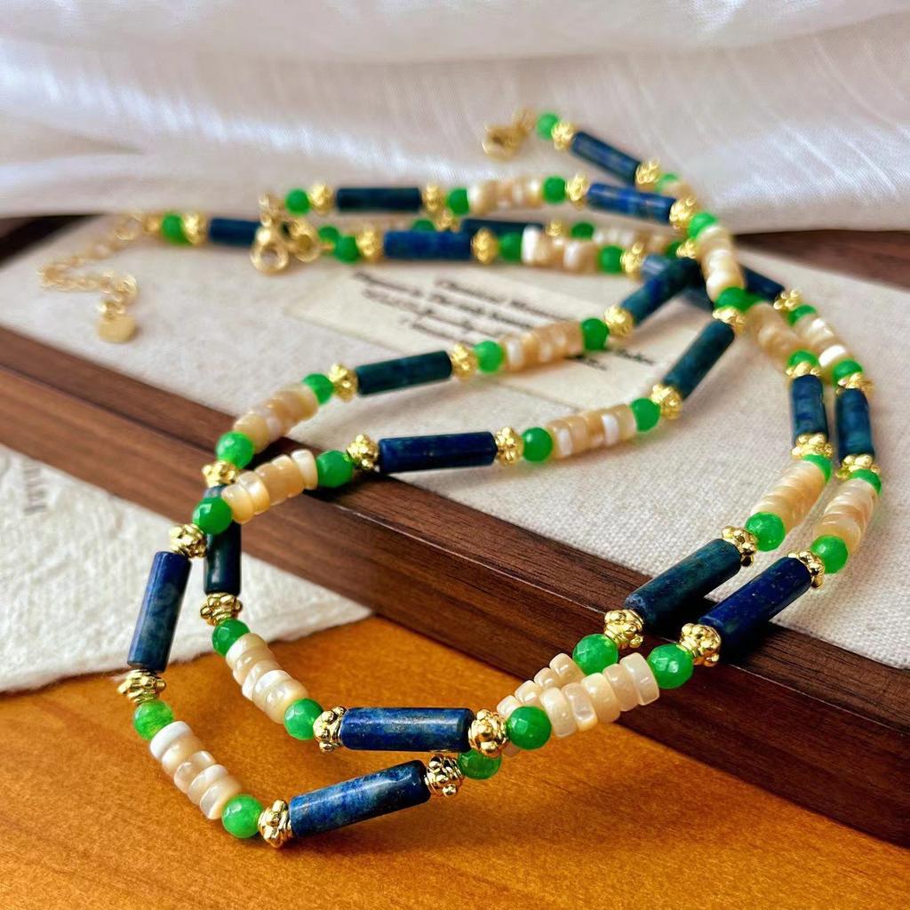 Vintage Natural Shell Natural Lapis Lazuli Necklace Atmosphere Clavicle Chain Autumn And Winter Maillard Style