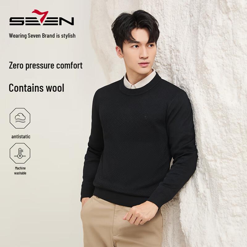 SEPTWOLVES Men's Anti-Static Machine-Washable Crew Neck Knit Sweater