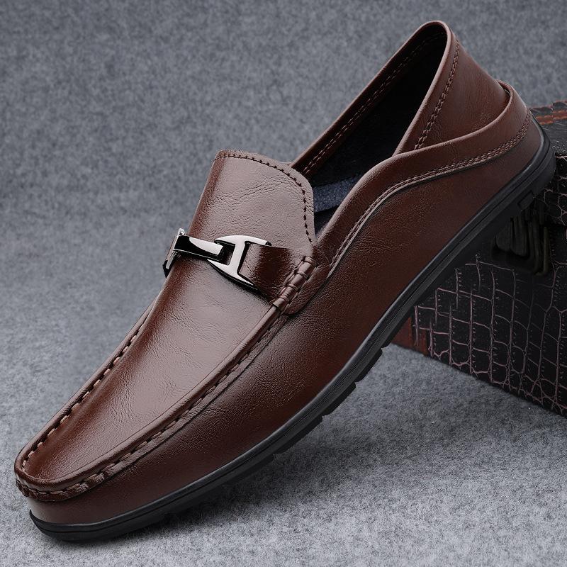 

Foreign trade export men s shoes spring soft-soled Doudou shoes men s casual shoes one pedal lazy men s leather shoes dad shoes 46 темно-коричневого
