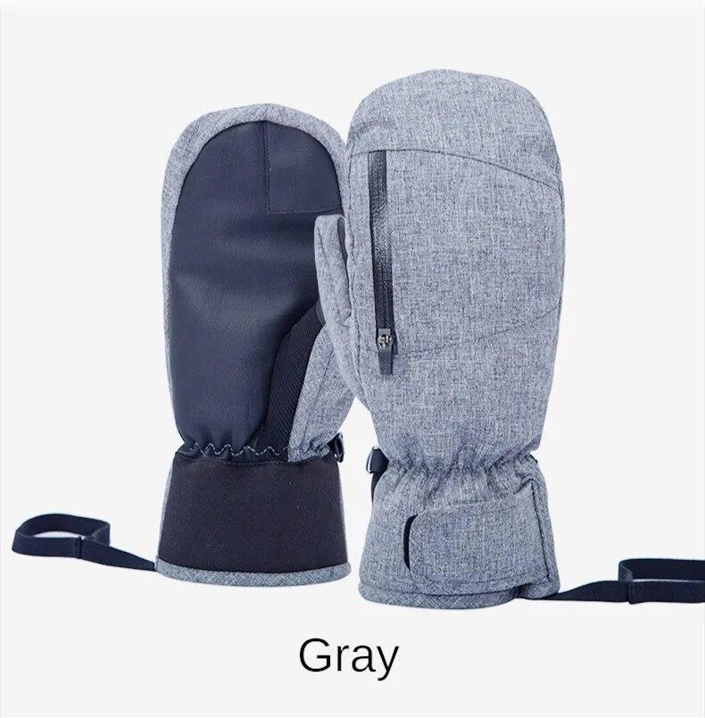 

Мужские и женские зимние лыжи, сноуборд, водонепроницаемые термостойкие толстые зимние перчатки с сенсорным экраном, варежки для снегохода, черный, белый, серый цвет L серый