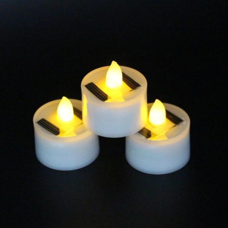 Solar Powered Candle Tea Lights Flameless Fake LED Electronic Candles Outdoor Christmas Small Tea Candles Home Decor