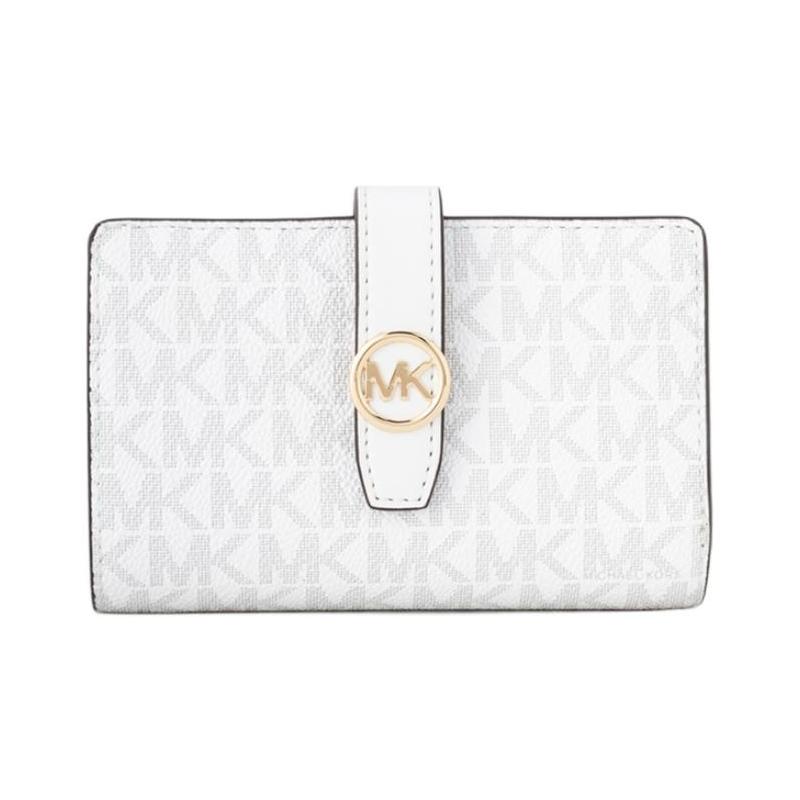 MICHAEL KORS Greenwich Logo Print Coated Canvas Wallet Medium Women s White белый