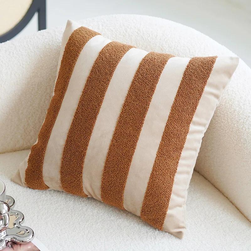 45x45CM Bruine Vintage Scandinavische Sierkussenhoes Crème Lichte Luxe Bankkussen Taillehoes Eenvoudige Decoratieve Kussenhoes 45x45cm