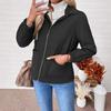 Womens Elegant Office Chic Short Zip-Up Blazer Jacket With Lapel Collar Front Pockets