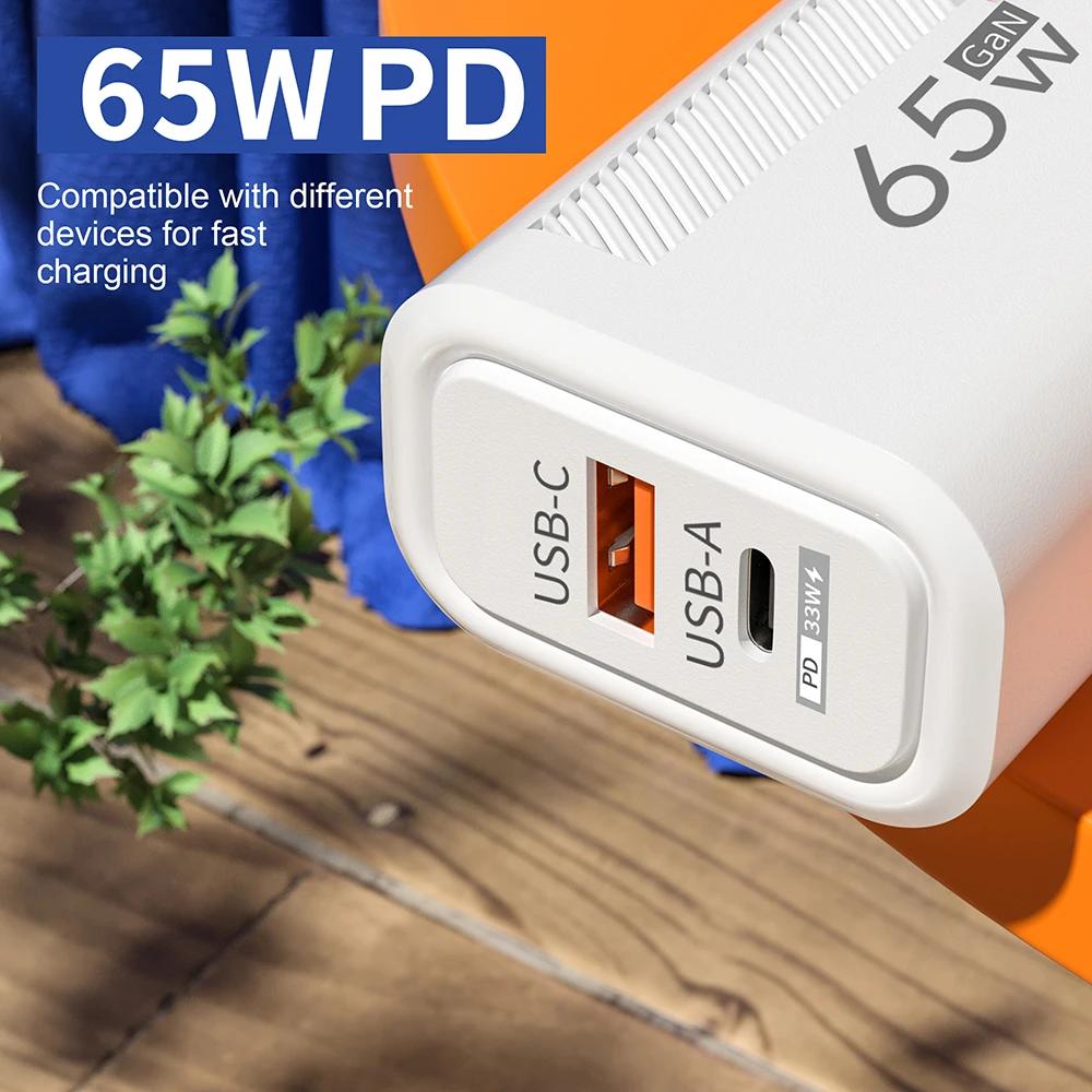 Gesamt 65W USB C Ladegerät GaN Schnellladung Wandladegerät Für Quick Charge EU Stecker Ladeadapter
