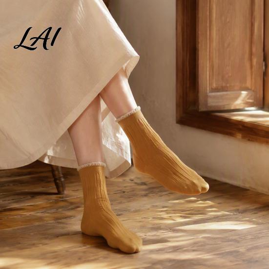 Forest Style Hollow Lace Socks Ruffle Crew for Women Cotton Frilly Socks Soft Breathable Comfortable Daily Wear Hosiery Casual Ankles And