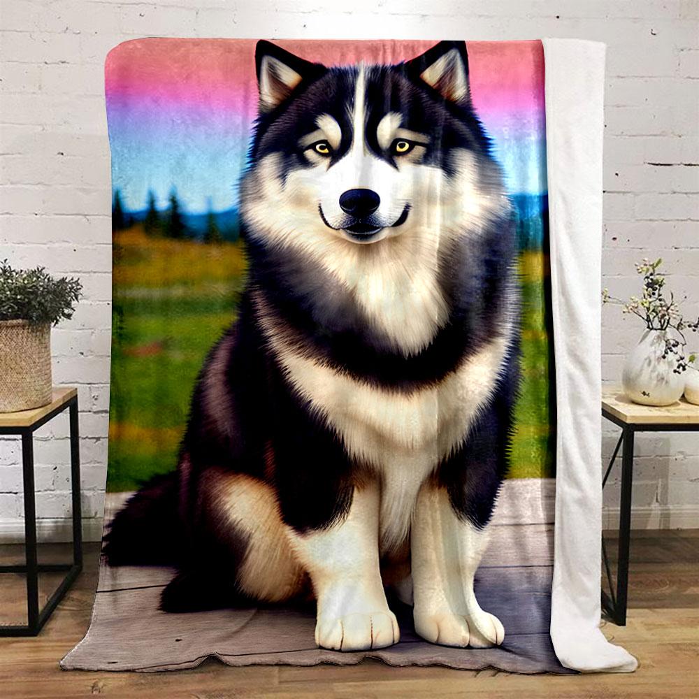 Adorable Husky Print Blanket Bedroom Blanket for Livingroom Couch Lunch Break Soft Throw for Friend's Festival Gift