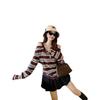 Korean Style One-Shoulder Contrast Stripe Patchwork Long-Sleeve T-Shirt with Spaghetti Straps for Women - Spring/Autumn Chic Top