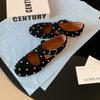 Niche Trendy Brand Large Size Retro Rivet Cross Buckle Mary Jane Single Shoes 25 New Round Head Flat Ballet Shoes