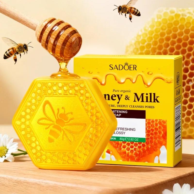 Sadoer Honey Milk Moisturizing Bubbling Soap Skin Whitening Facial Soap Deep Cleansing Body Face Wash Foam Solid Facial Cleanser