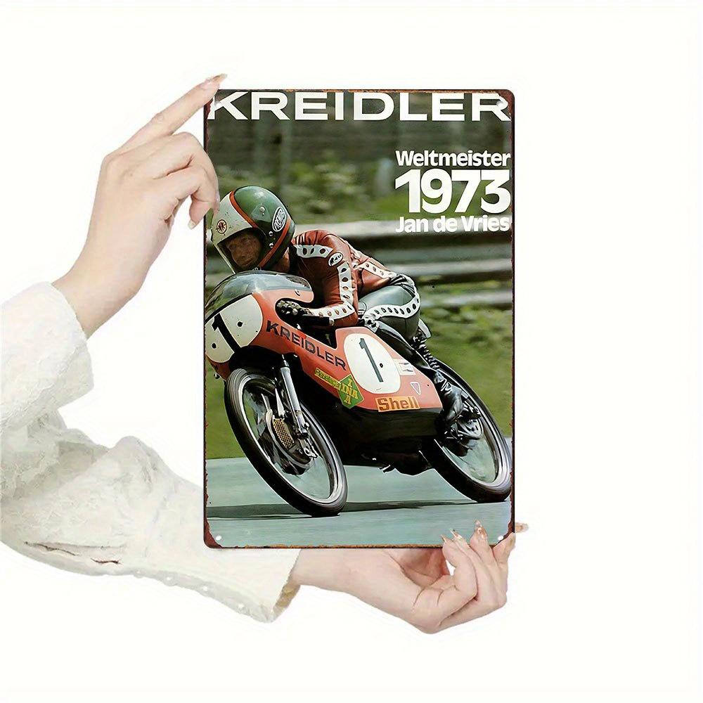 Hisun Tin Sign HD Tin Sign Vintage Kreidler World Champion Jan de Vries Retro Metal Tin Sign for Garage Wall Decor