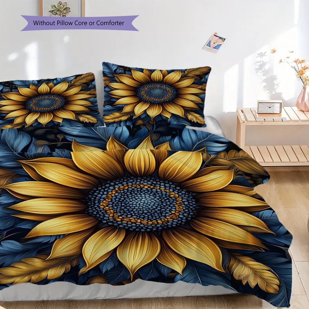 Sunflower Pattern Bedding Quilt Set Quilt Cover Pillowcase Home Decoration Birthday Gift (1 * Duvet Cover + 2 * Pillowcase, Without Core)