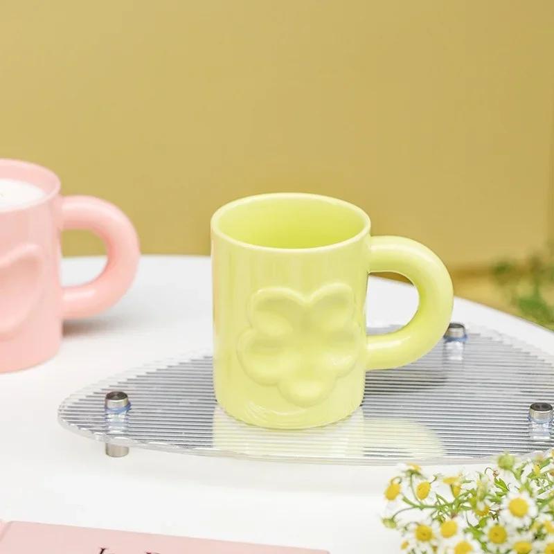 Relief Ceramic Mug Breakfast Milk Mugs Coffee Cups Household Water Cup with Handle Heat-resistant Drinking Utensil Creative Gift