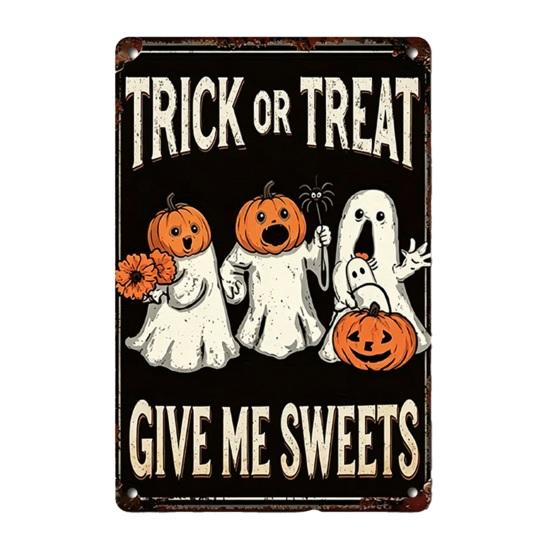 Wandkunst für drinnen und draußen Retro Halloween Schild, Kürbis Geist Badezimmer Metall Langlebiges Hängeschild Hexe Katze Festival für Bar Zuhause Raum Dekor