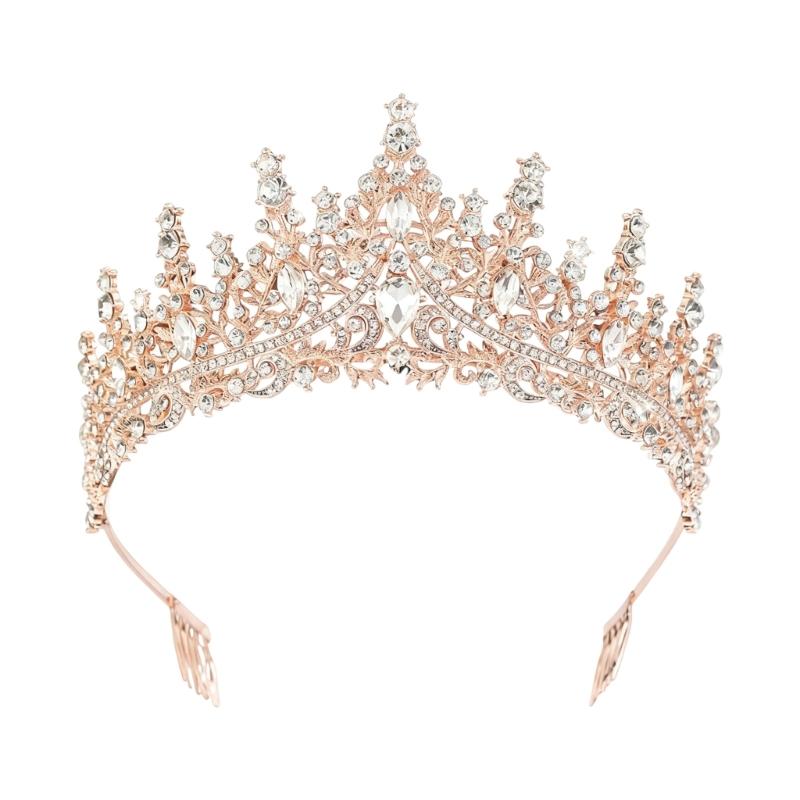Sparkling Rhinestones Bridal Crowns with Secure Hair Comb Grip Wedding Headpiece For Bride Ceremony and Photography Props