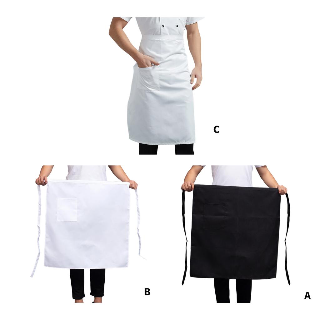 Multifunctional Polyester Half Cut Kitchen Apron Chefs Work Apron Stain Resistant for Professional Cooks Waiters