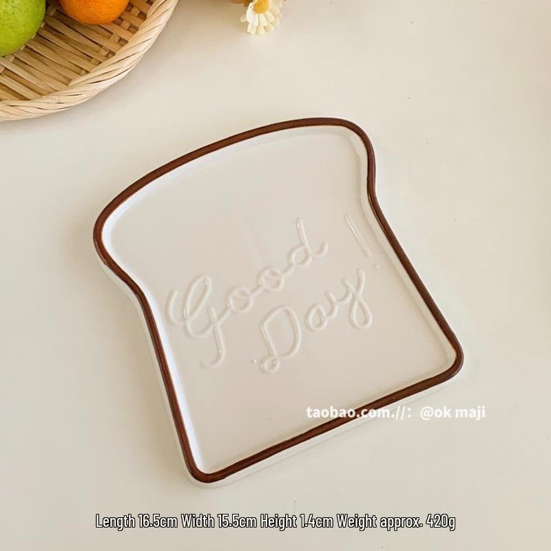 OK Maji Korean-Style Toast-Shaped Ceramic Dessert Plate
