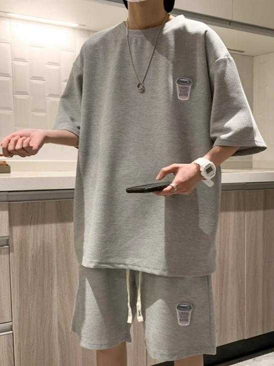 Men's Trendy Summer Sportswear Set - Short Sleeve T-Shirt & Casual Basketball Shorts, Korean Style 2025