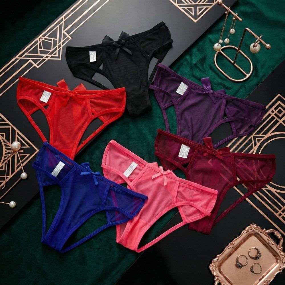 Transparent Fun Female Bow Hollow Out Nylon Lace Lingerie Thongs Lace Underwear Briefs