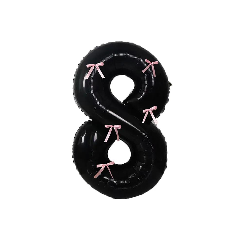 40inch Black Digital Foil Balloons Mini Bow 0-9 Giant Helium Ball Wedding Birthday Party Decorations Baby Shower Kids Toys