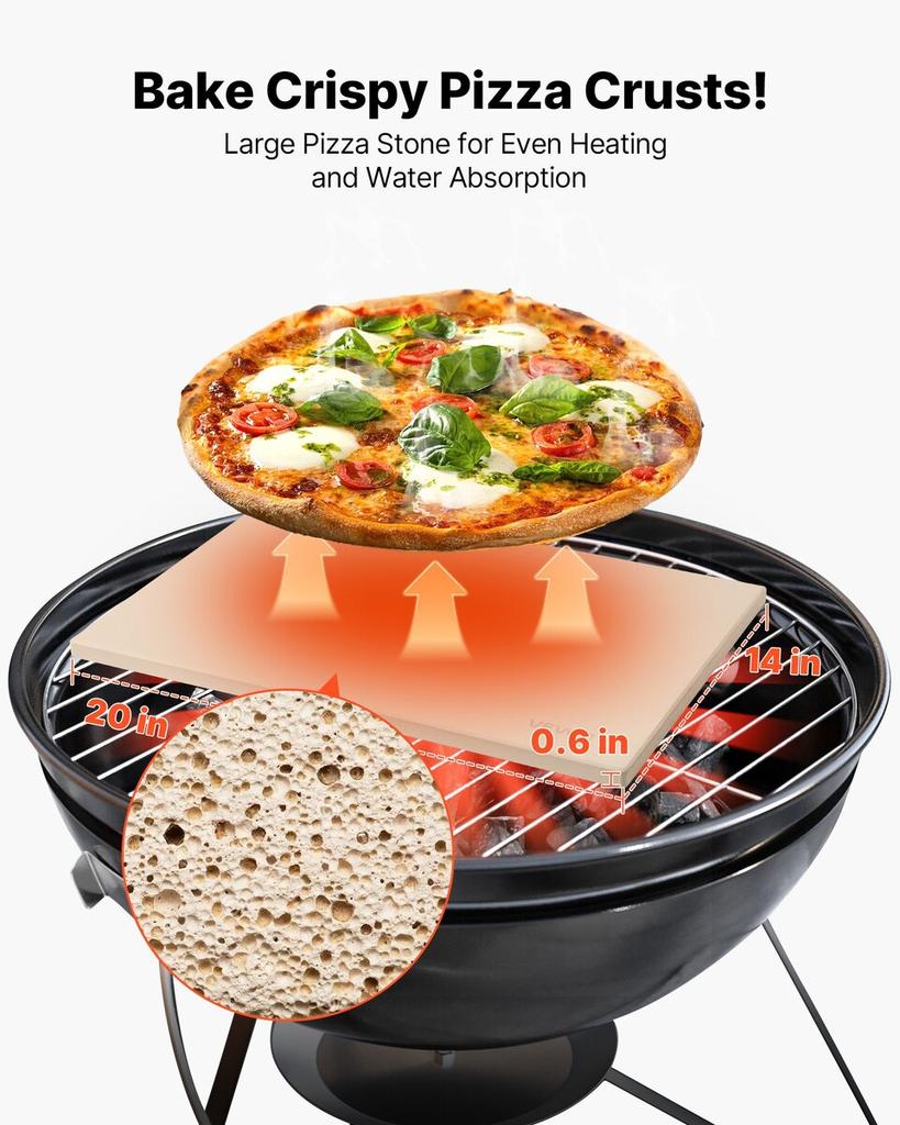 Pizza Stone, 508 x 355 mm Rectangular Cordierite Pizza Stone, Extra Large Baking-Stone with Aluminum Peel, 15 mm Thick Heat-Resistant Cordierite, for