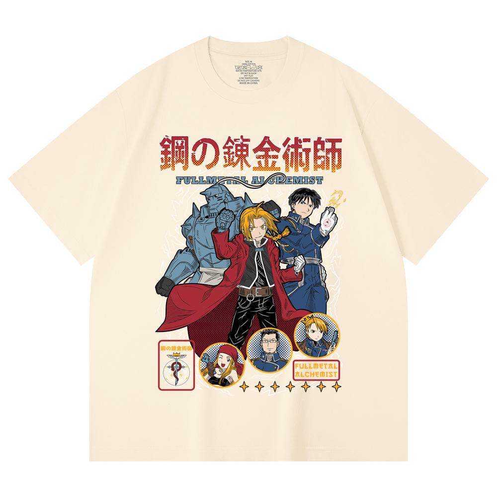 

230 г/м² 100% хлопок Футболка унисекс с принтом Fullmetal Alchemist V2, плотный хлопок XS абрикосовый