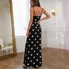 2026 Retro Polka Dot V-neck Satin Camisole Dress - European & American Style, Slimming Midi A-line Skirt for Women
