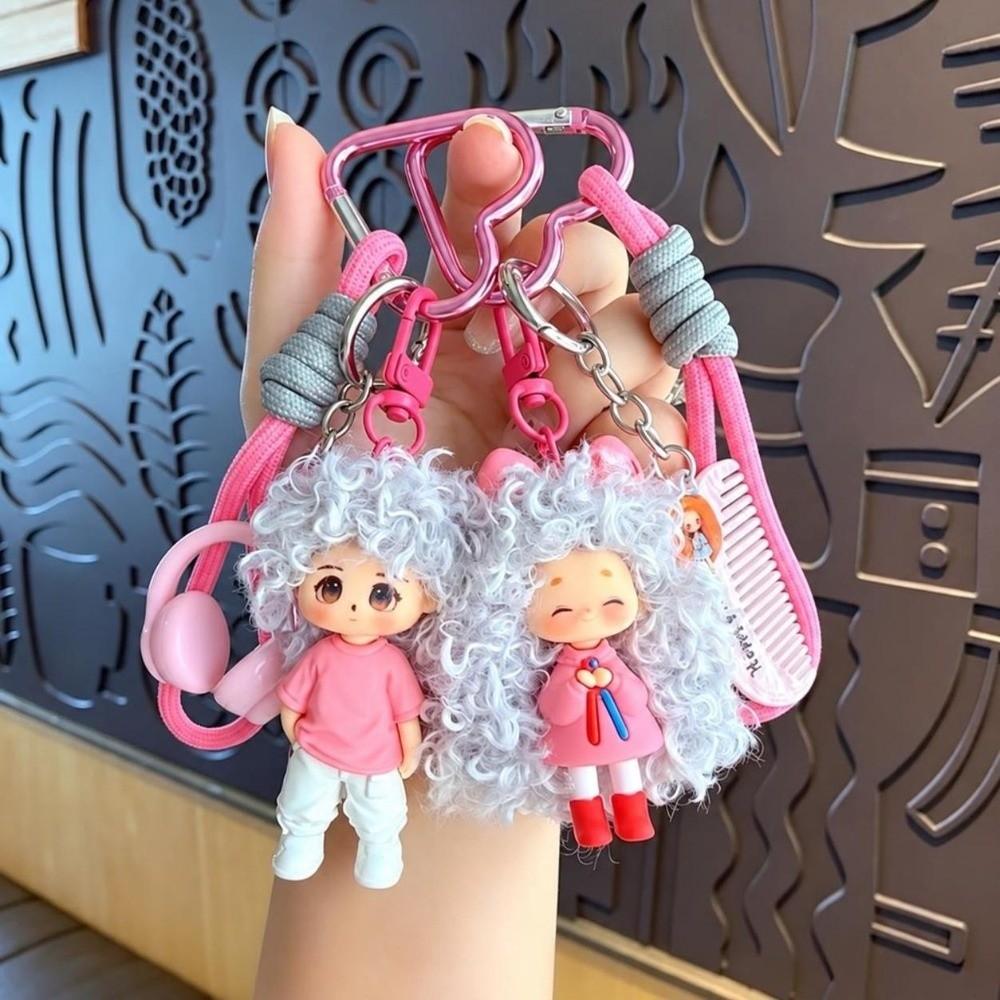 Dopamine Curly Hair Doll Keychain Cartoon Boy Key Chain Gift Cute Soft Doll Pendant Bag Charm