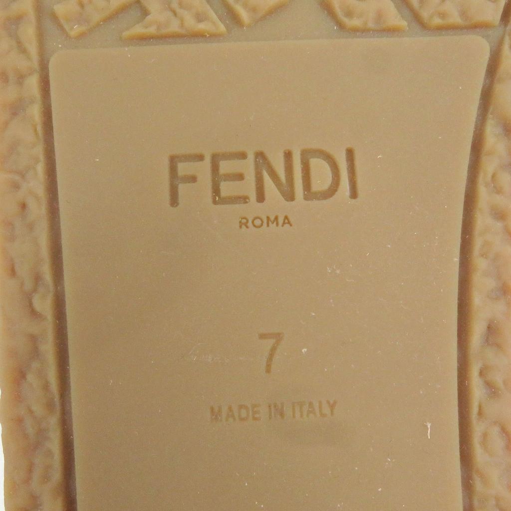 Fendi Loafers Olock FF Logo Gold Metal Fringe Beige Nubuck Leather Mens 7 7P1589 Used