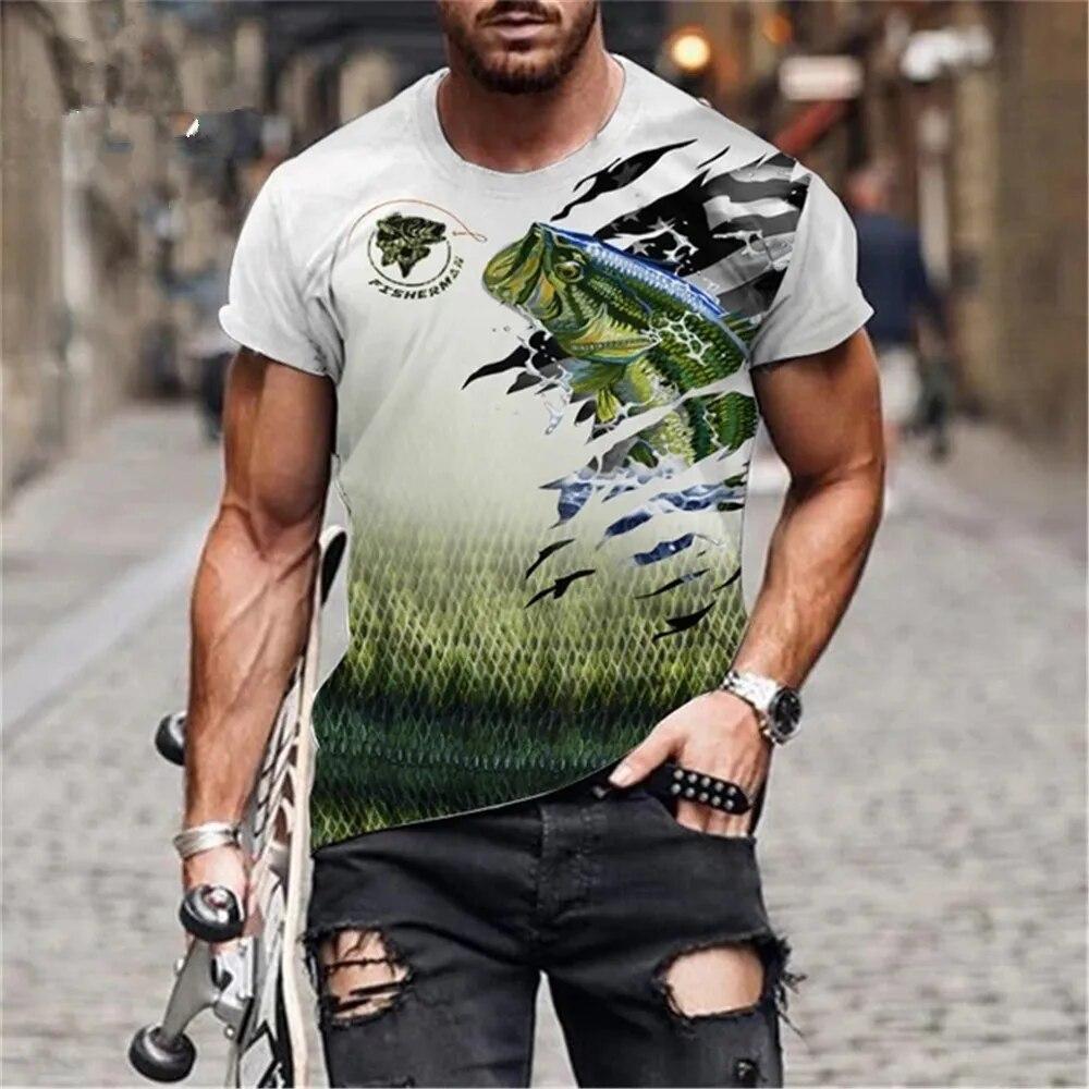3D Printed Summer Fashion Outdoor Fishing  T-Shirt Europe And America Casual Retro Street Style Round Neck Short Sleeve Men Tees