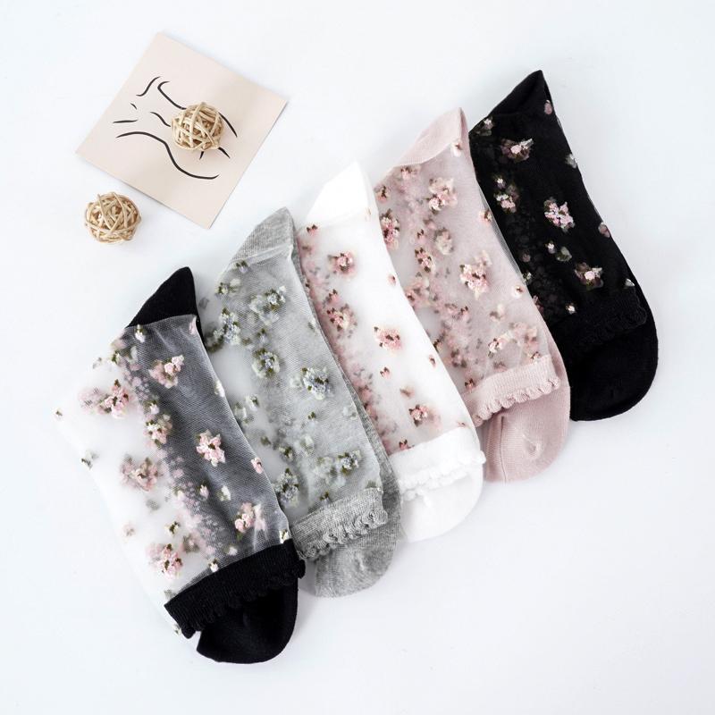 Ultra-thin Transparent Crystal Silk Socks Women Fashion Summer Harajuku Crew Socks Elastic Long Socks