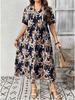 Elegante Vestido de Verano Tallas Grandes - Mujer Cuello Redondo Estampado Manga Corta Moda 2026