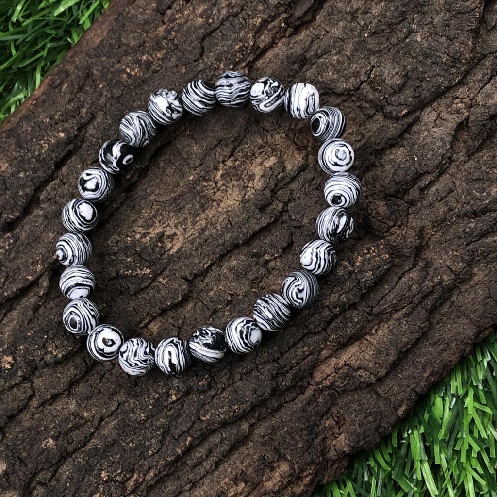 8mm Black Malachite Gemstone Handmade Beads Jewelry Partywear Stretch Bracelet 7.5" For Her/Him RBB-15