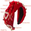 Handmade Embroidered Heart Knotted Headband Romantic Red Jeweled Hair Band Valentine Date Hairwear Sweet Festive Headpiece