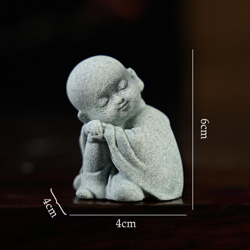Green Sandstone Little Monk Zen Ornaments - Desktop Rockery Bonsai for Tea Table or Living Room.