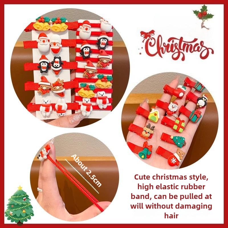 Girls Christmas Hair Bands Cute Santa Elastic Ties Soft Baby Hair Rope No Damage Ponytail Holder for Holiday Party and Daily Use