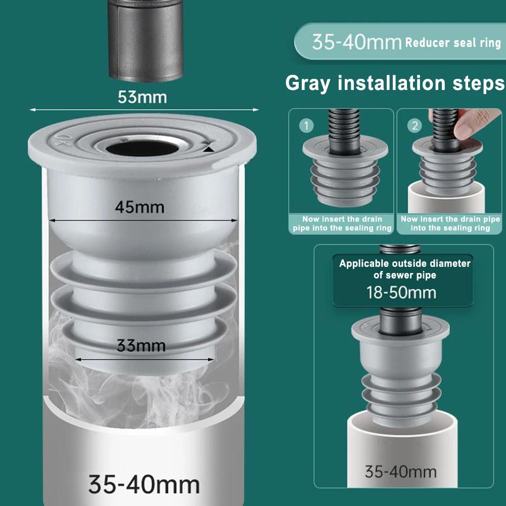 1Pc Sewer Floor Drain Pipe Seal Silicone Washing Machine Drain Pipe Seal Deodorant Seal Pipe Seal Gray For Sink Drains S/M/L