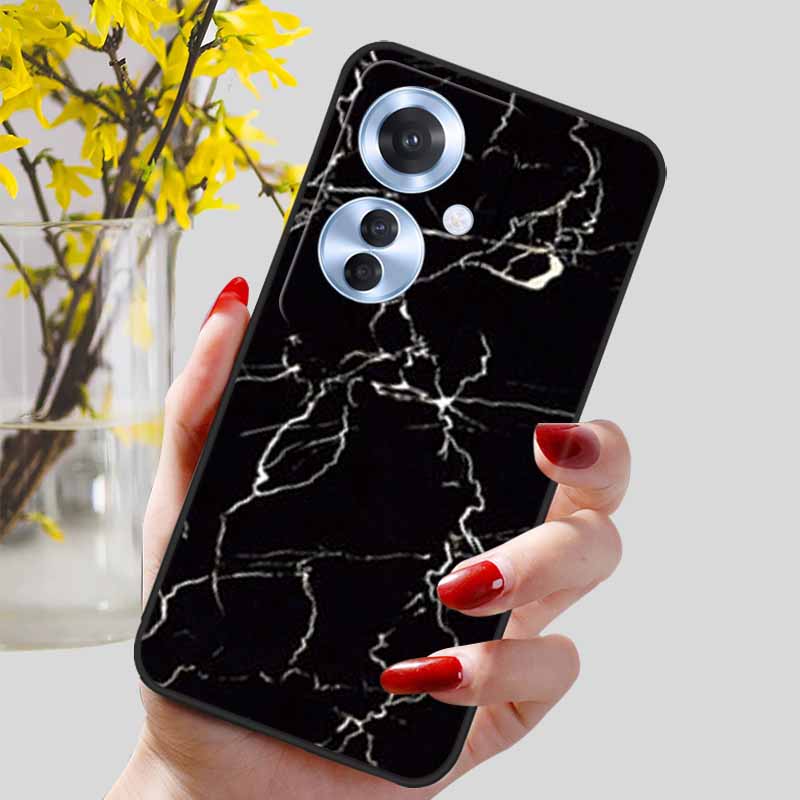 Phone Cover for OPPO Reno11 F 5G Case Black Silicone TPU Fashion Marble Print Shells for Oppo Reno 11F Protective Capa Soft Bags