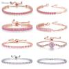 Pink Crystal Tennis Bracelets for Women Female Trend Romantic Shiny Zirconia Adjustable Folding Buckle Chain On Hand Jewelry