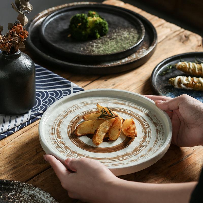 Japanese Creative Steak Plate Ceramic Tableware With Edge Flat Plate A Variety Of Retro Western Plate Flat Plate