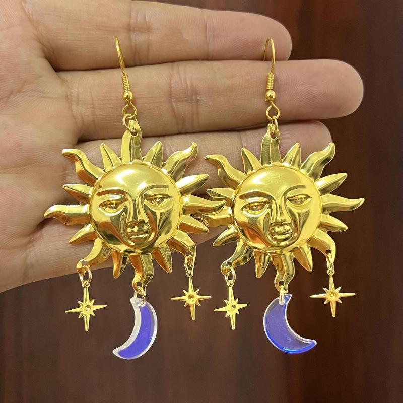 Bohemian Retro Sun Moon Crystal Earrings