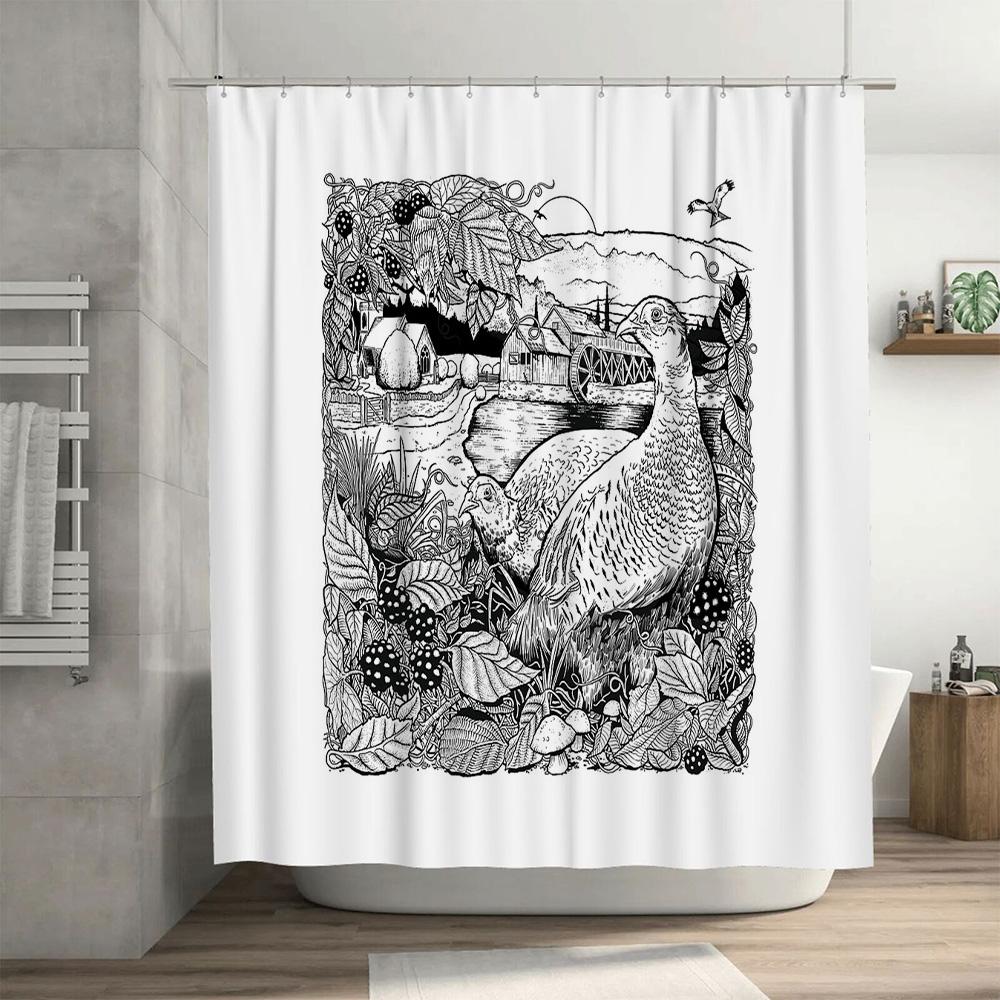 Vintage Vogel Duschvorhang Bauernhaus Natur Dekor Rustikales Badezimmer Set Wasserdicht Malerisches Wandbehang Künstlerische Heimdekoration