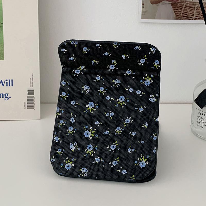 Tisch-Make-up-Spiegel Floral PU-Leder Schlicht Tragbar Handspiegel Faltbar Studenten Kompakt Niedlich Taschenspiegel