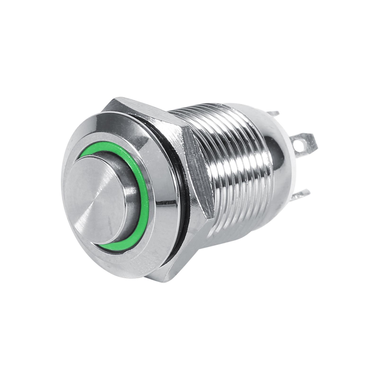 

12mm Waterproof Metal Momentary Push Button Switch High Flush 4 Pin Green LED 3V чорний