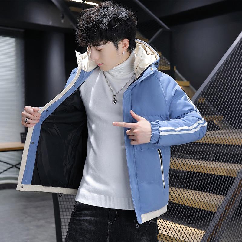 New Cotton-padded Men's Winter Coat Thickened Trendy Brand Cotton-padded Jacket Short Handsome Hooded Feather Jacket