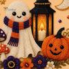 Pumpkin Wall Art Ghost Faux Pearl Kit, Halloween Painting DIY Autumn Home Decor 3D Spooky Skull Craft Kit for Adults Beginners, Fall Handmade